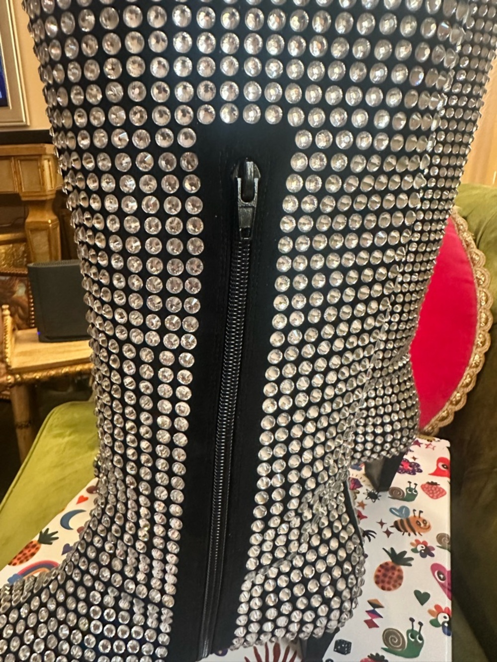 Jeffrey Campbell Black Crystal-Embellished Over-the-Knee Boots - Picture 5 of 11